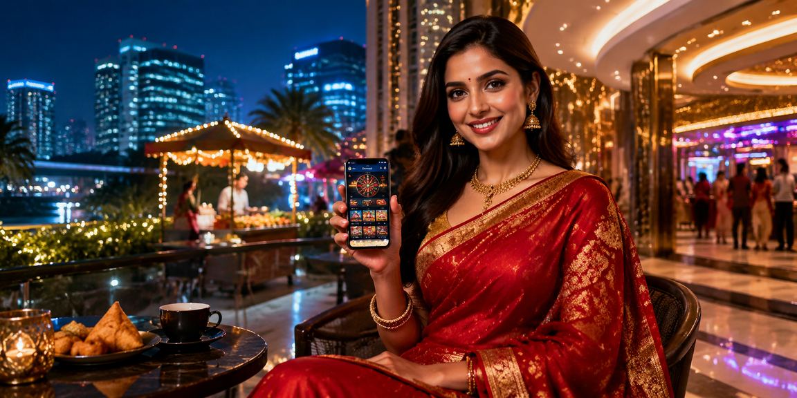 Indian woman enjoying casino app on mobile